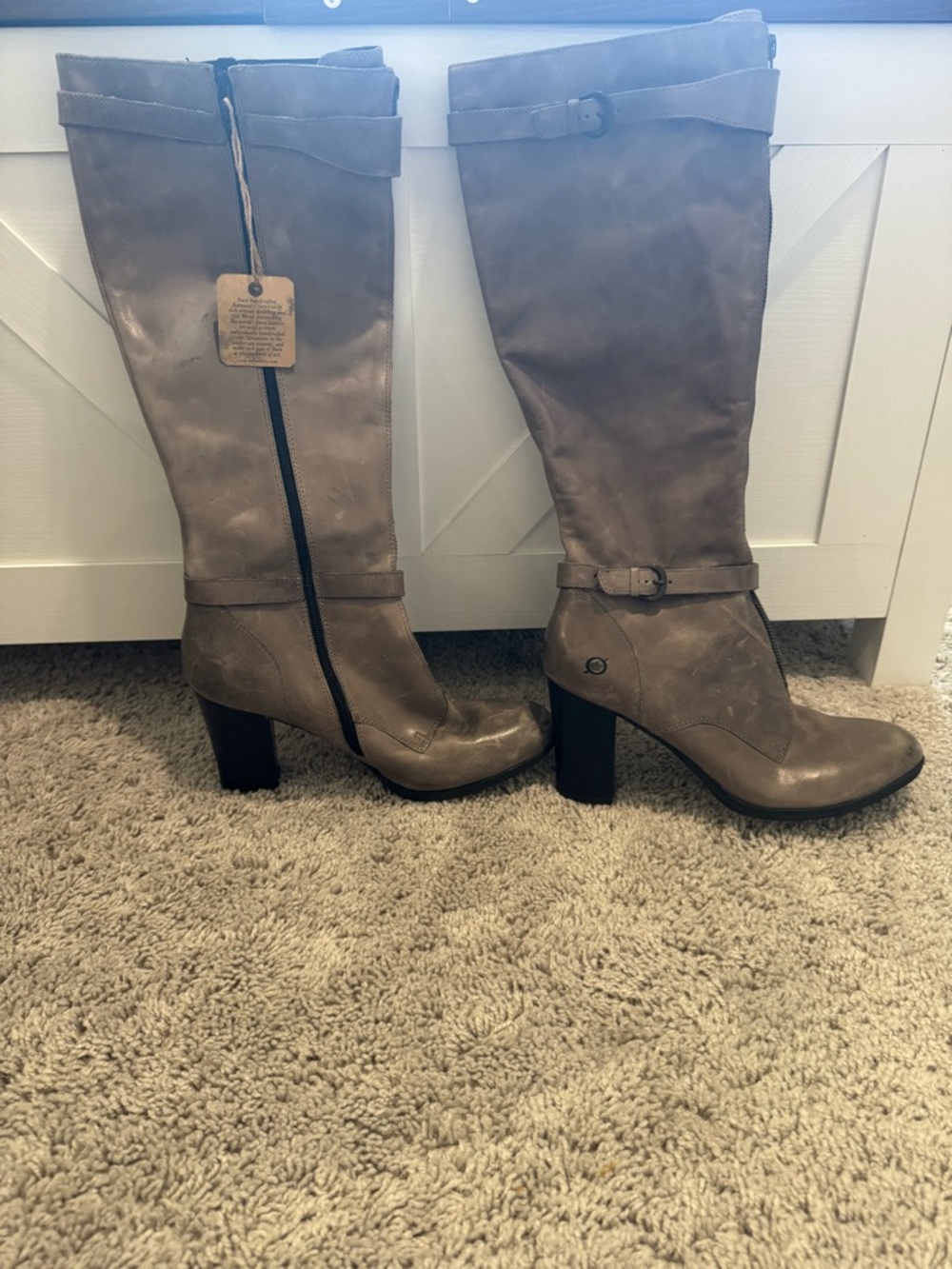 Born Taupe Over-the-Knee Buckle Strap Heeled Boots